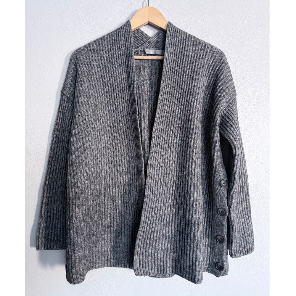 VINCE light heather gray wool yak blend chunky knit open cardigan sweater sz XS